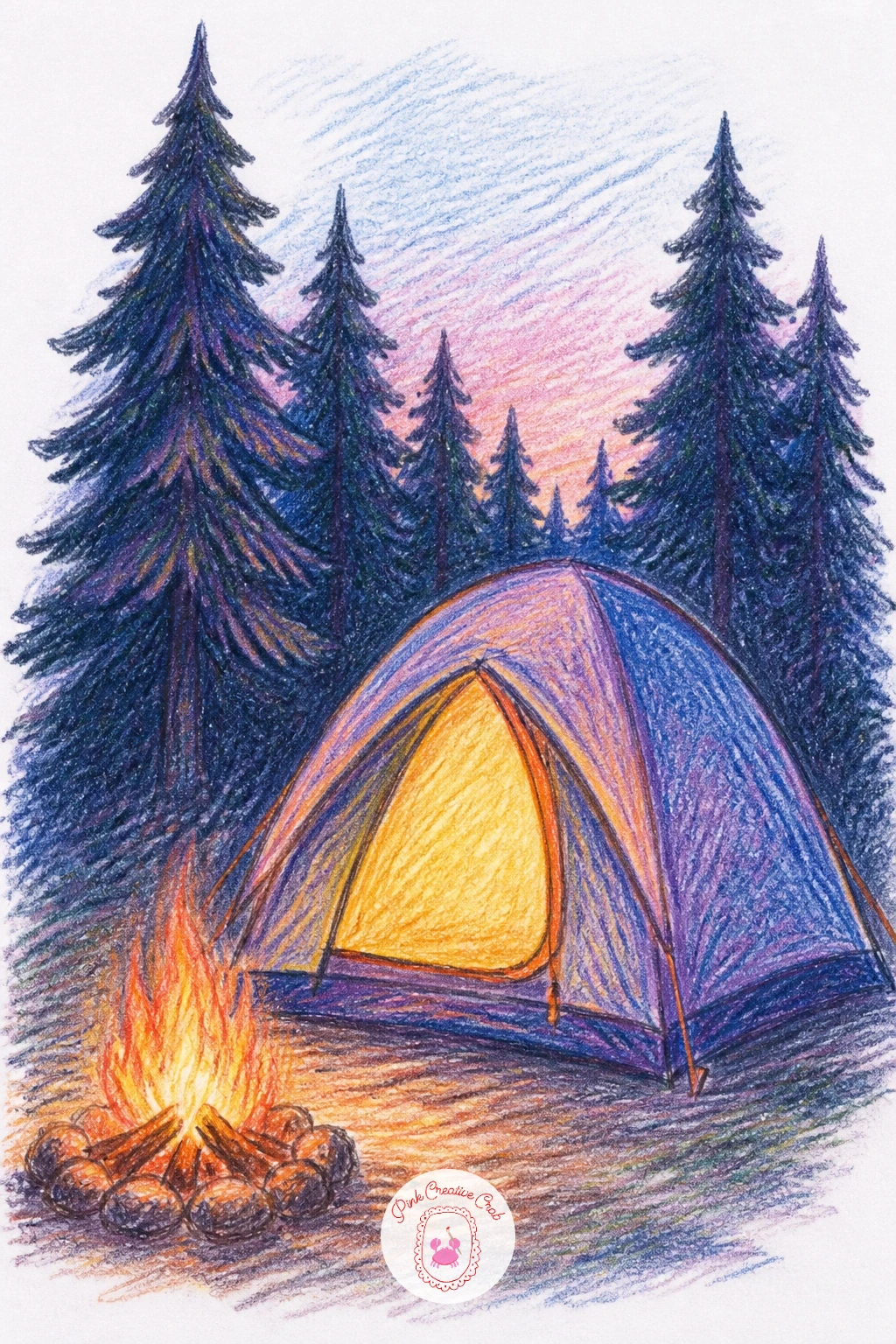 Camping Tent — A camping tent is a good chance to think about where your light source sits before drawing a single tree, since a tent lit from inside at dusk