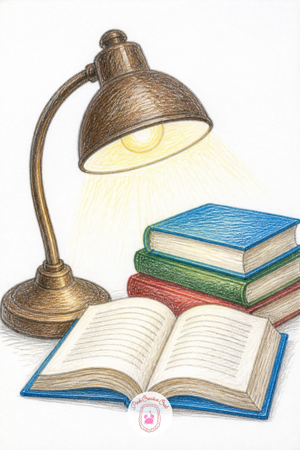 Library Table — A library table needs a steady sense of perspective, so draw the tabletop first as a simple trapezoid shape, wider in front and narrower toward
