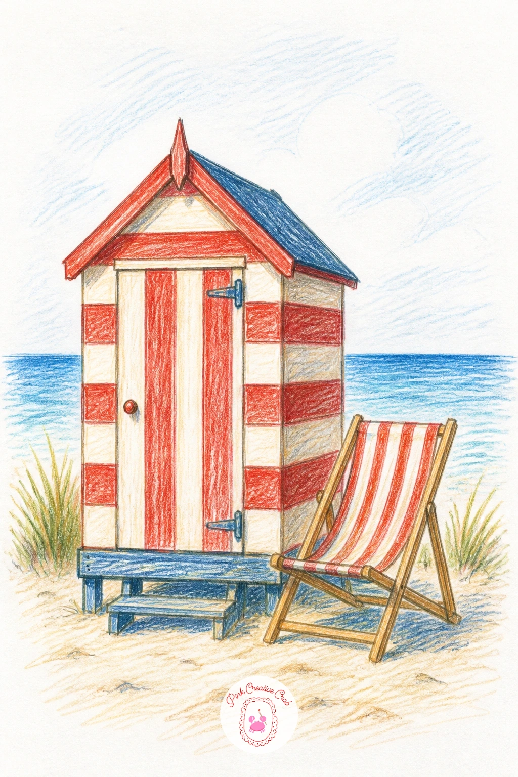 Beach Hut — A beach hut gives you a satisfying excuse for bold stripes, so draw the little hut's simple box shape first and plan your stripe pattern before