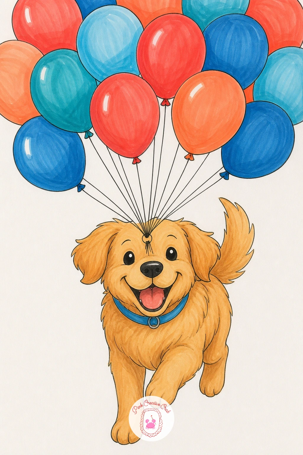Dog With A Bunch Of Balloons — Give the dog from this idea somewhere to go: draw it mid-trot with a cluster of balloon strings pulling up and slightly back, as