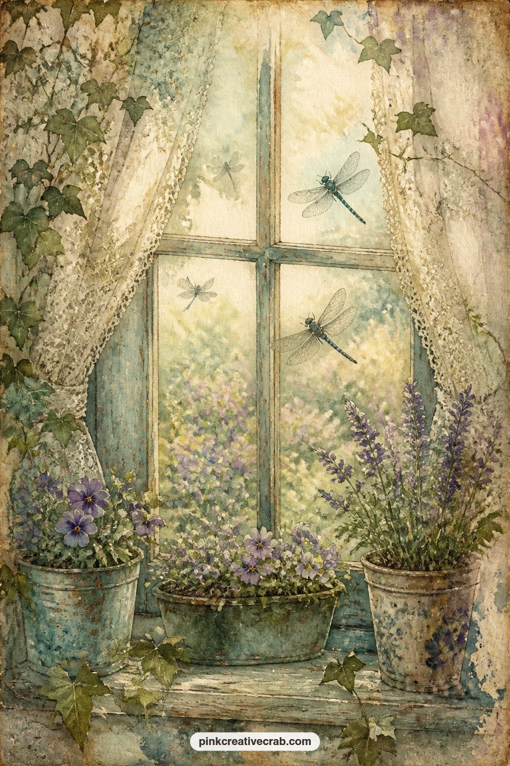 Cottage Window With Dragonflies Outside printable page — What goes here: a short note about the view from your own window, a pressed leaf from the garden, or a