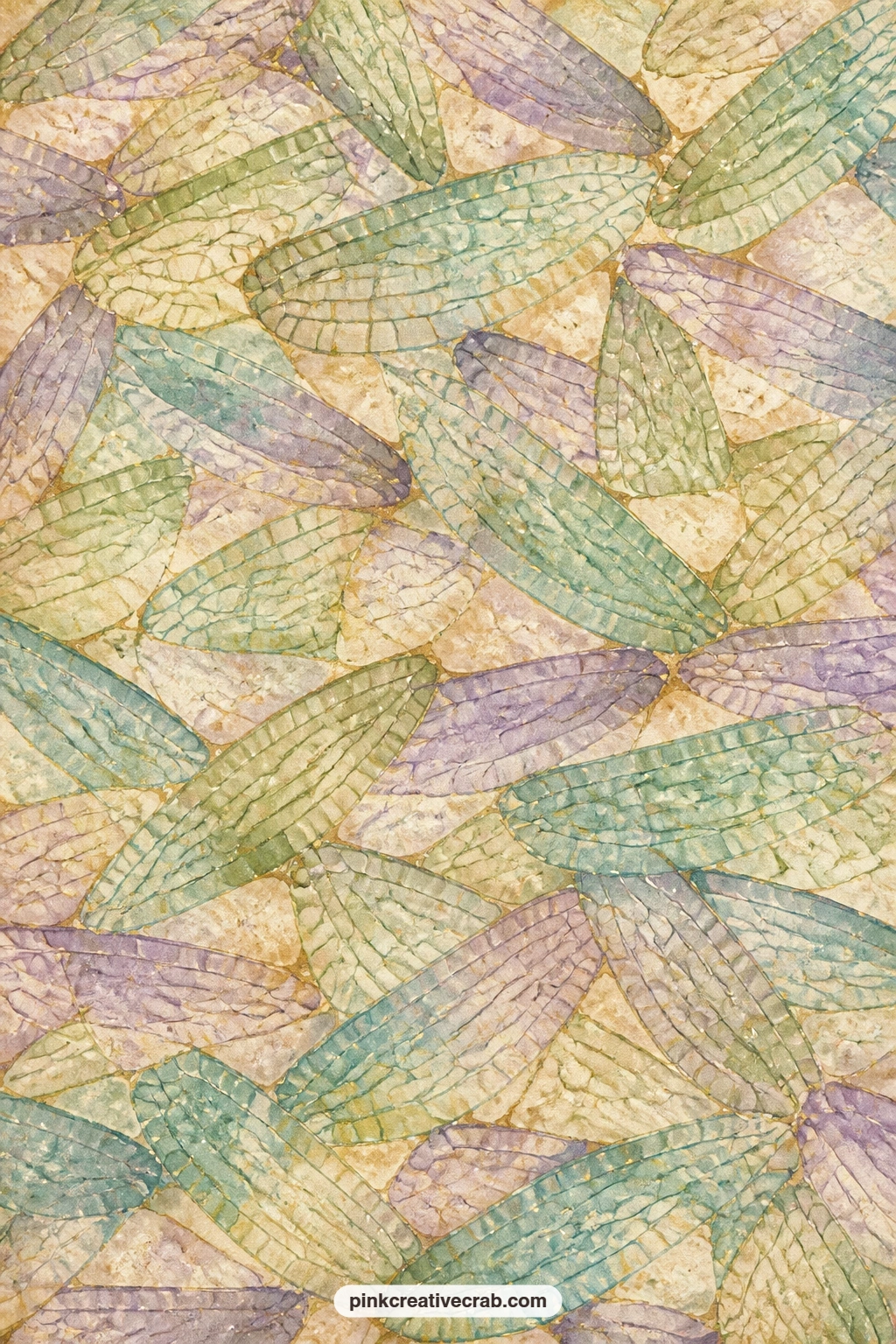 Iridescent Wing Mosaic Background Paper printable page — Overlapping dragonfly wing shapes tile across the page like a mosaic, each one catching a slightly