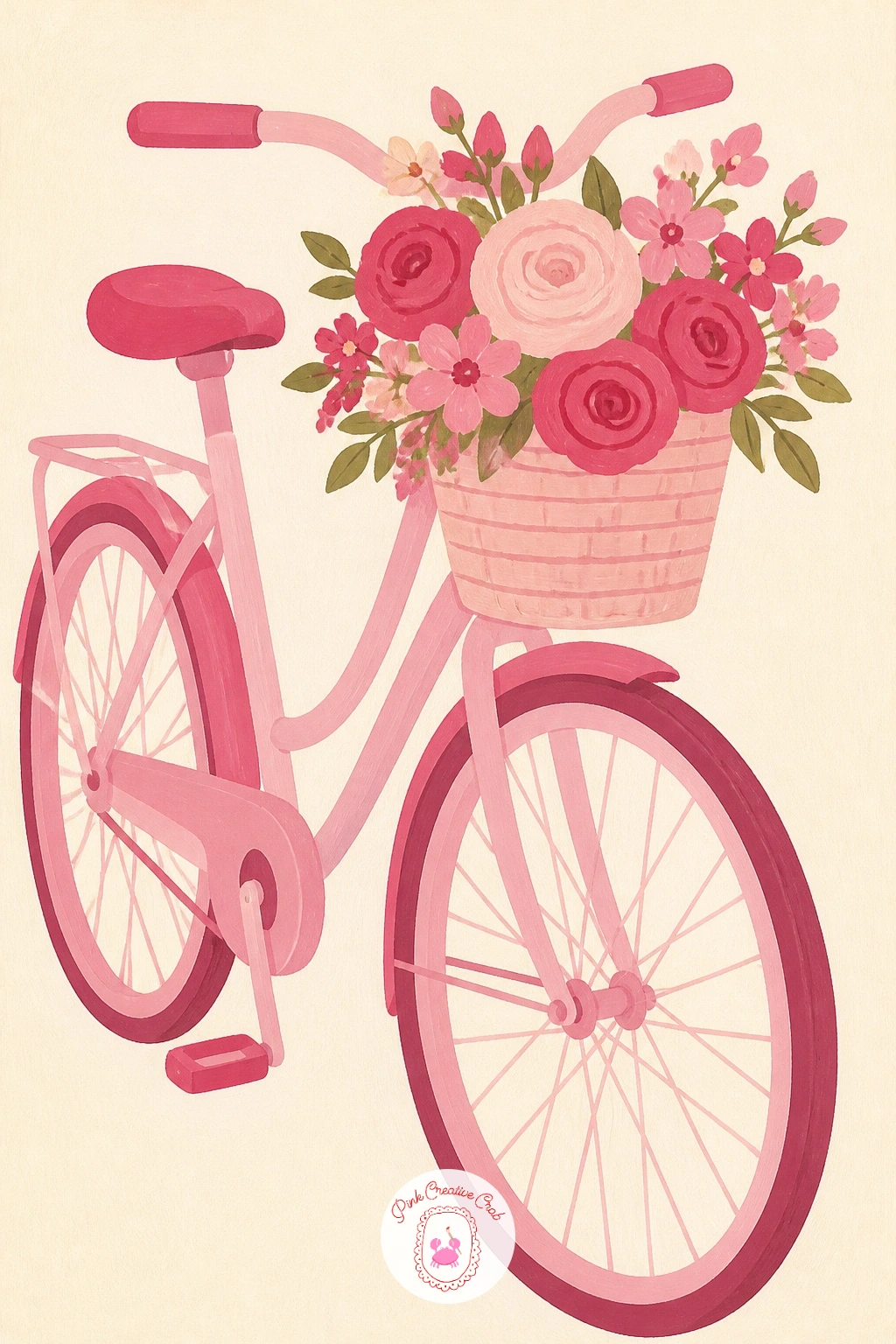 Pink Bicycle With a Flower Basket — Wheel in a pink bicycle with a flower basket on the front, a subject that looks fiddly but breaks down into a handful of