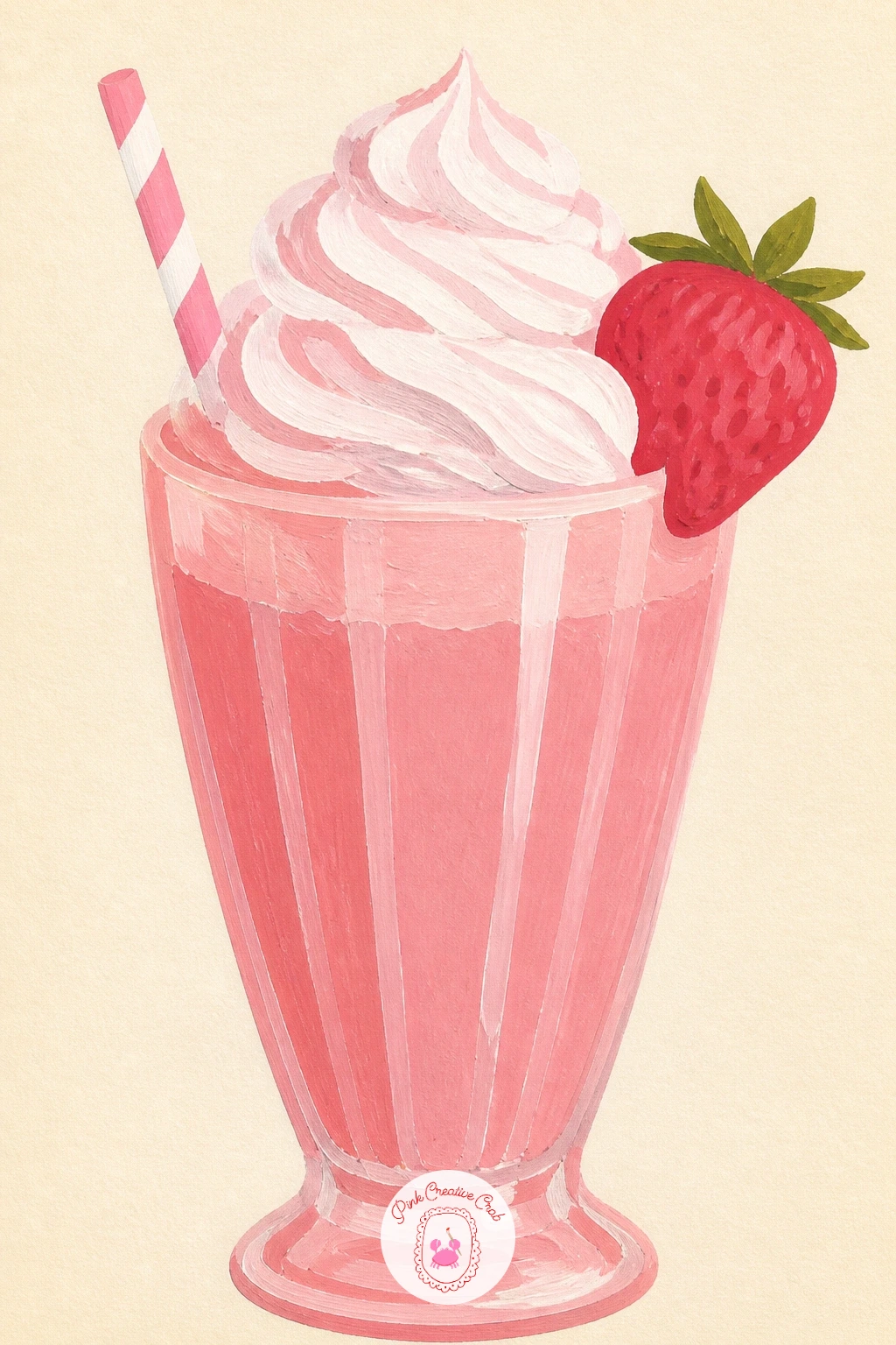 Strawberry Milkshake With Whipped Cream — Sit the bicycle down for a minute and paint a tall strawberry milkshake, glass, straw, whipped cream and all, a