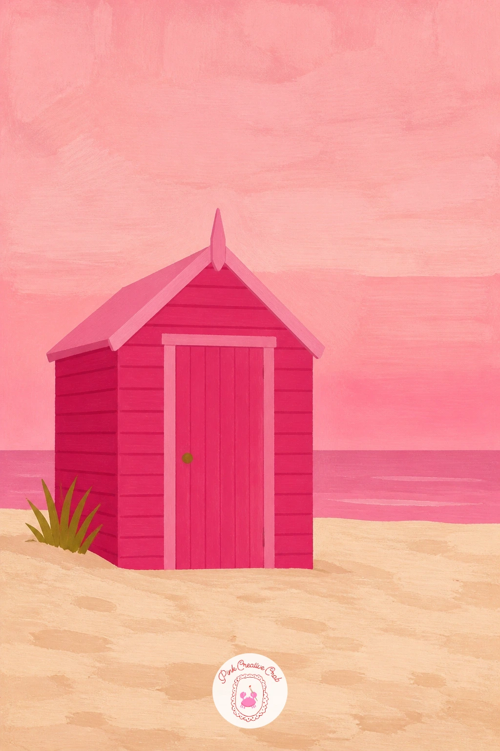 Pink Sky Over a Beach Hut — Head to the seaside with a pink sky stretched over a single beach hut, a composition that leans on the same horizontal band