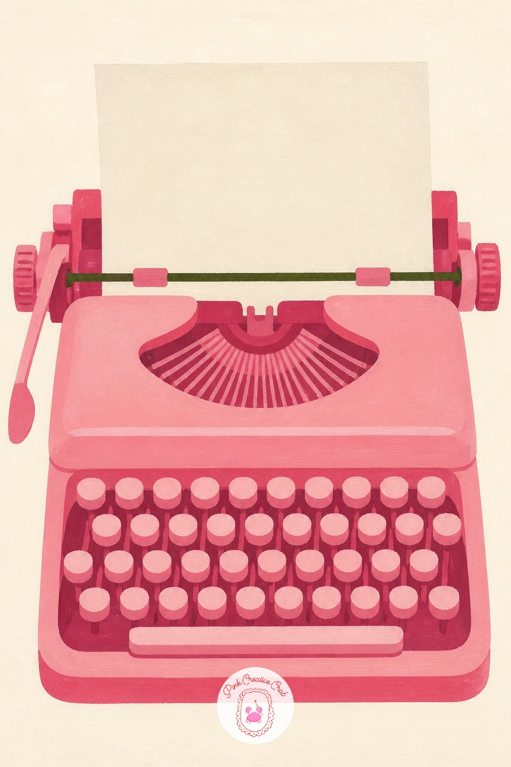 Pink Typewriter With a Blank Page — Switch gears with a pink typewriter, a blank page still rolled into its carriage, a subject that is almost entirely built