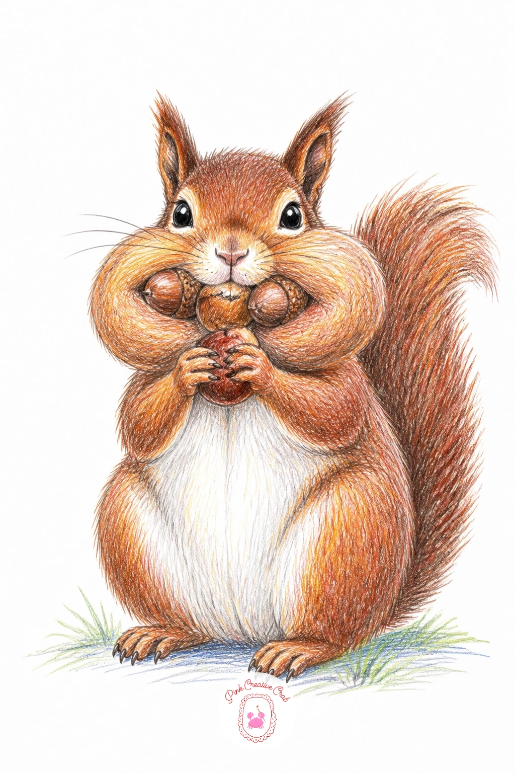 Squirrel Stuffing Its Cheeks With Acorns — Start with the easiest squirrel in the whole list: one sitting upright with both cheeks bulging around a pair of