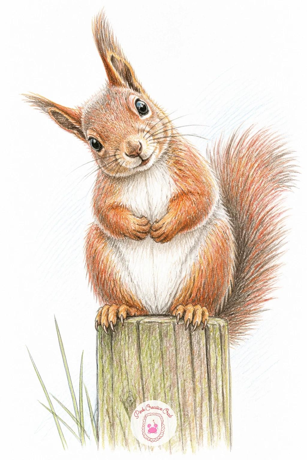 Squirrel on a Fence Post Looking Curious — Set the eye level at the squirrel's own height for this one, roughly level with the top of the fence post, so the