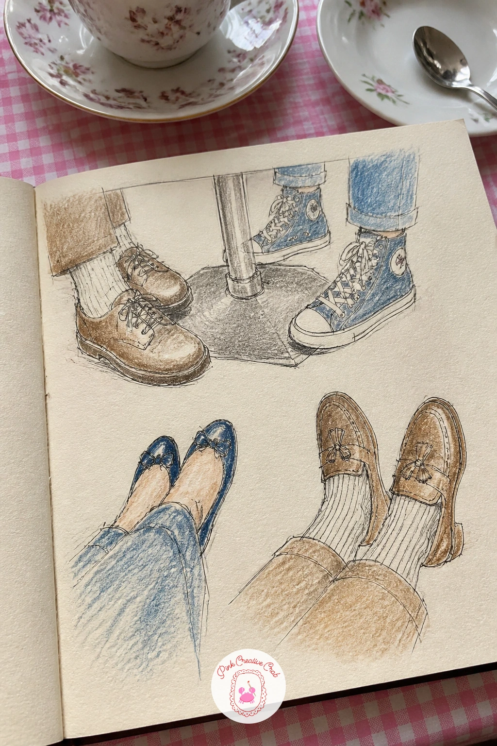 Strangers' Shoes At A Cafe — Settle into a cafe seat where you can see feet under other tables without staring at faces. How to fill your sketchbook