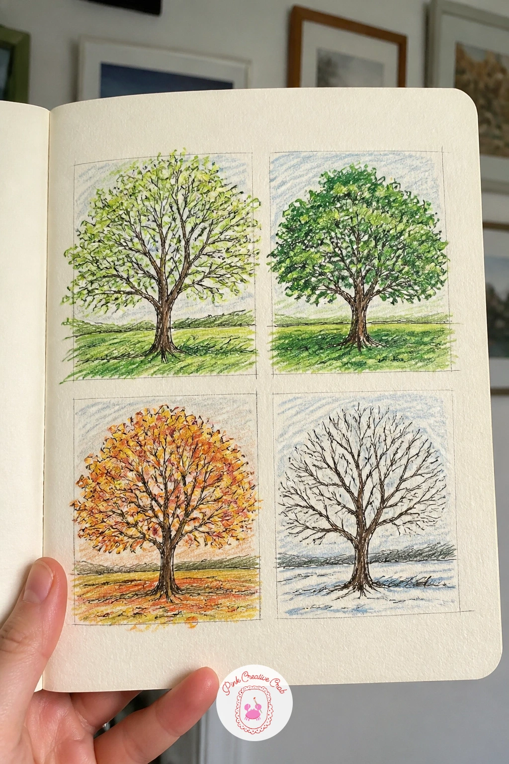 The Same Tree In Four Seasons — Pick one tree you pass often, ideally one with an obvious silhouette even bare. How to fill your sketchbook