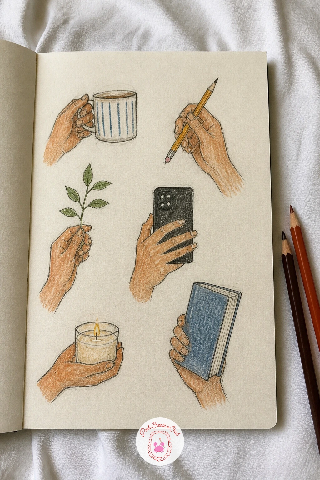 Hands Holding Different Objects — Look down at your own hand and give it something to hold, a pencil, a cup, a phone. How to fill your sketchbook