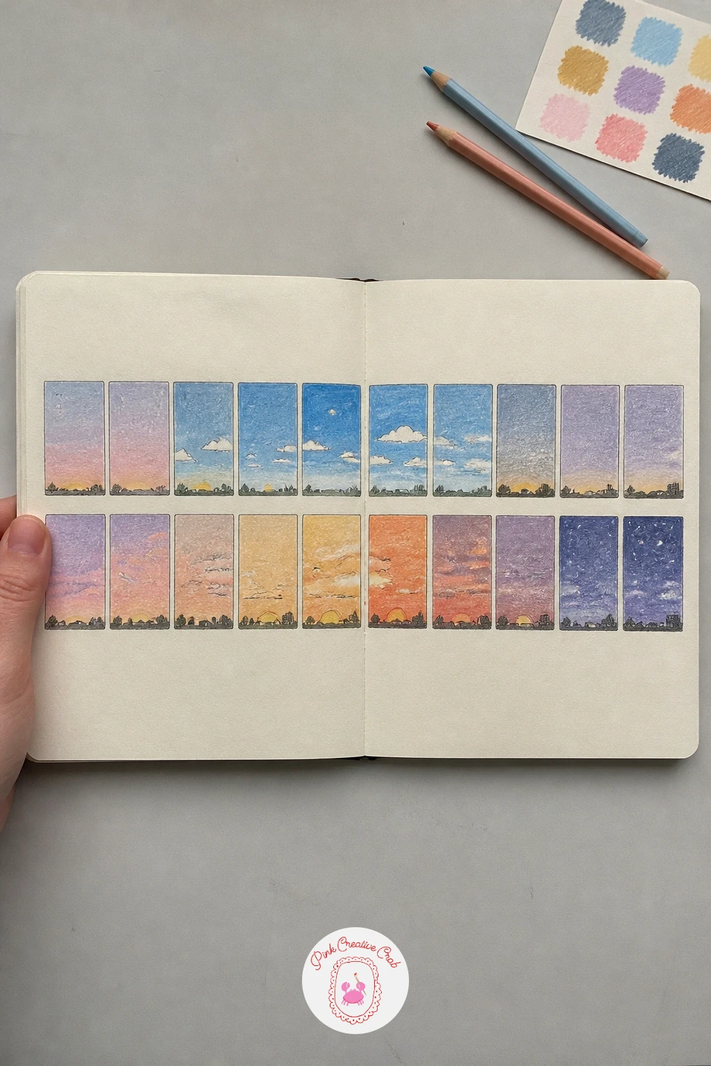 The Sky Every Hour Of One Day — Choose a day you will mostly be home and set a reminder to glance up once an hour. How to fill your sketchbook