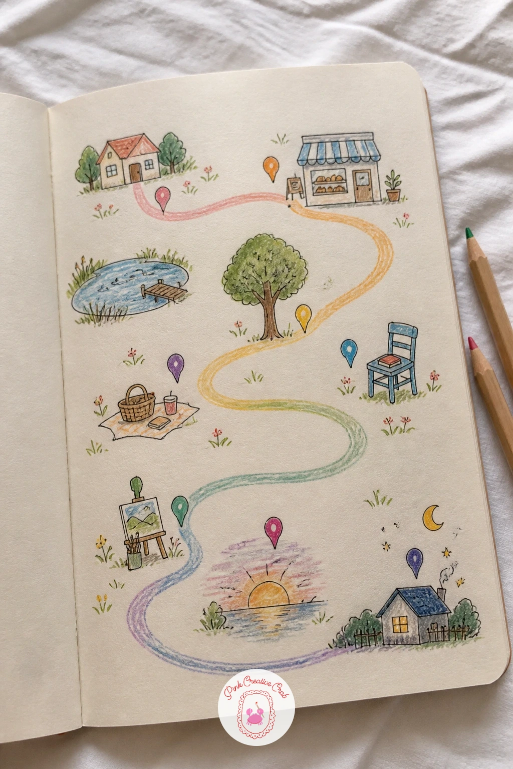 A Perfect Day As A Little Map — Imagine a day with nothing wrong in it, however ordinary or indulgent that actually is for you. How to fill your sketchbook