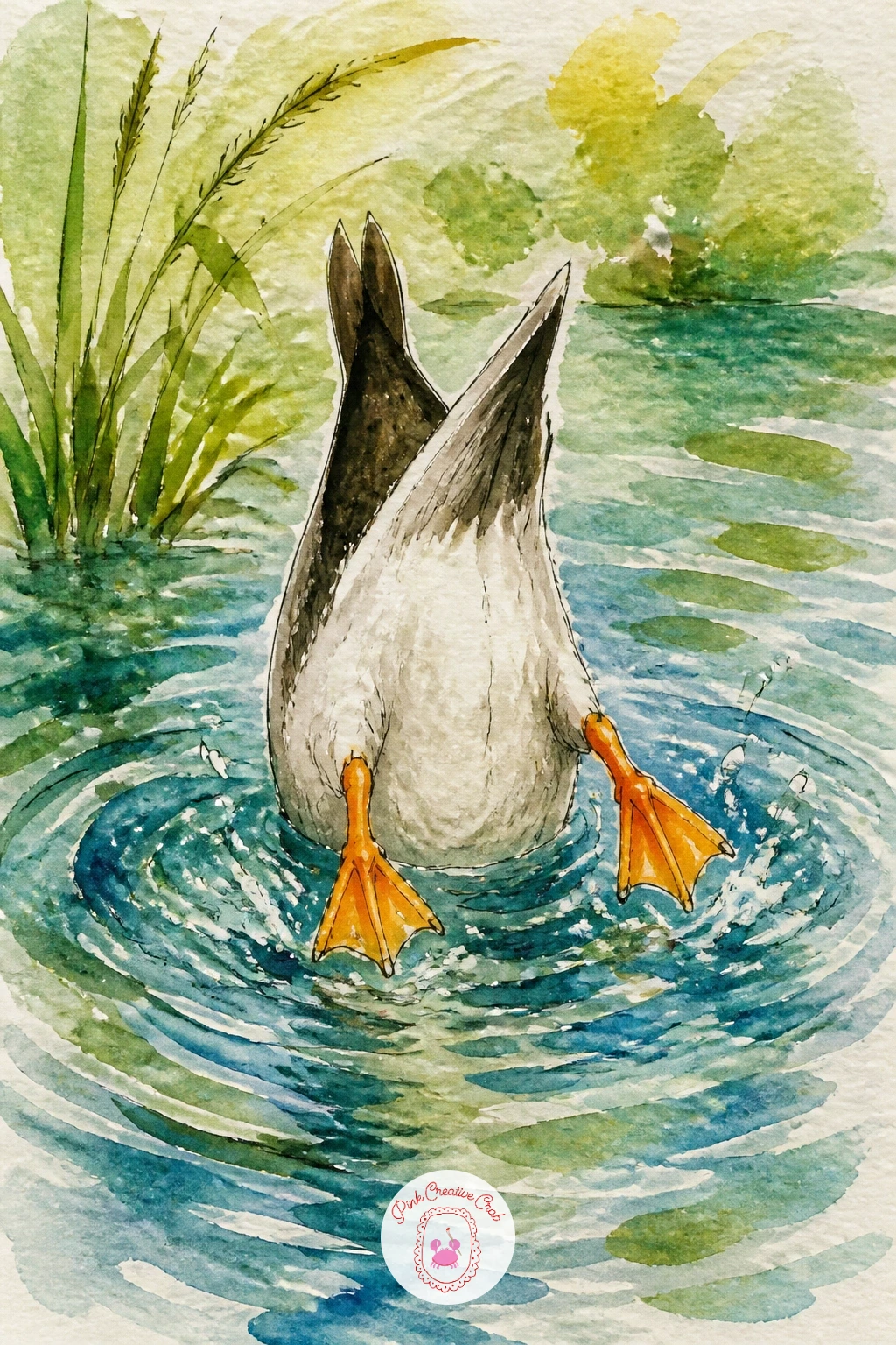 Duck Diving Bottom-Up — For something playful and a bit unusual, try a duck diving bottom-up in a pond, tail feathers and webbed feet in the air while the head