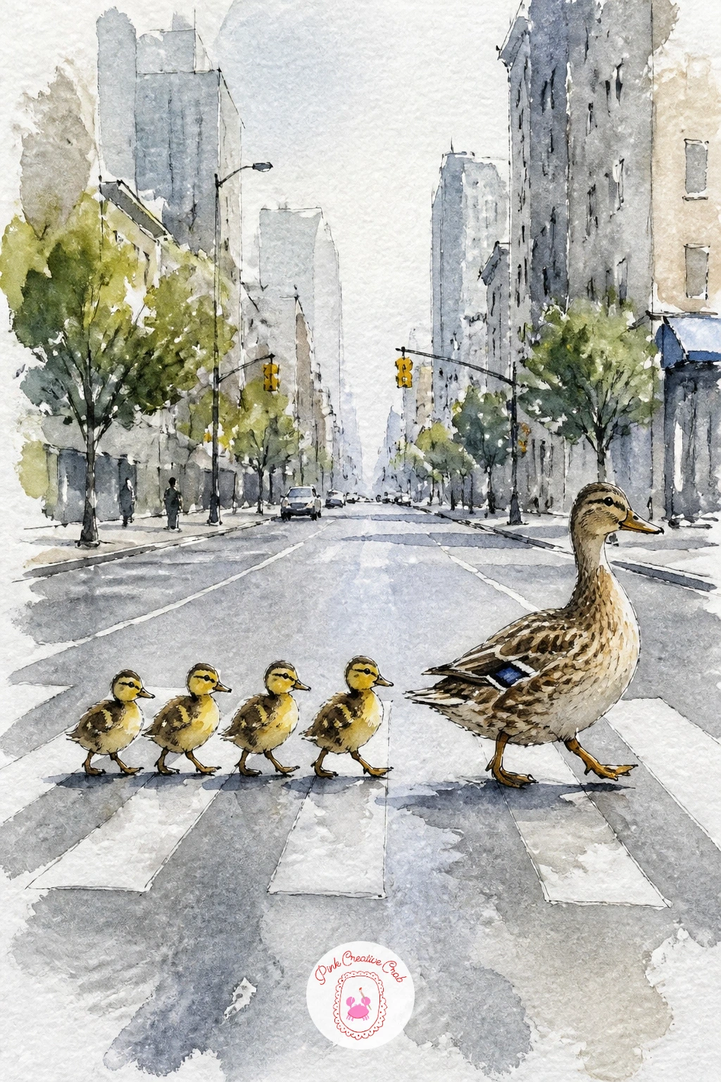 Duck Family Crossing a City Street — Try a duck family crossing a city street next, a familiar spring sight that makes an unexpected and charming subject