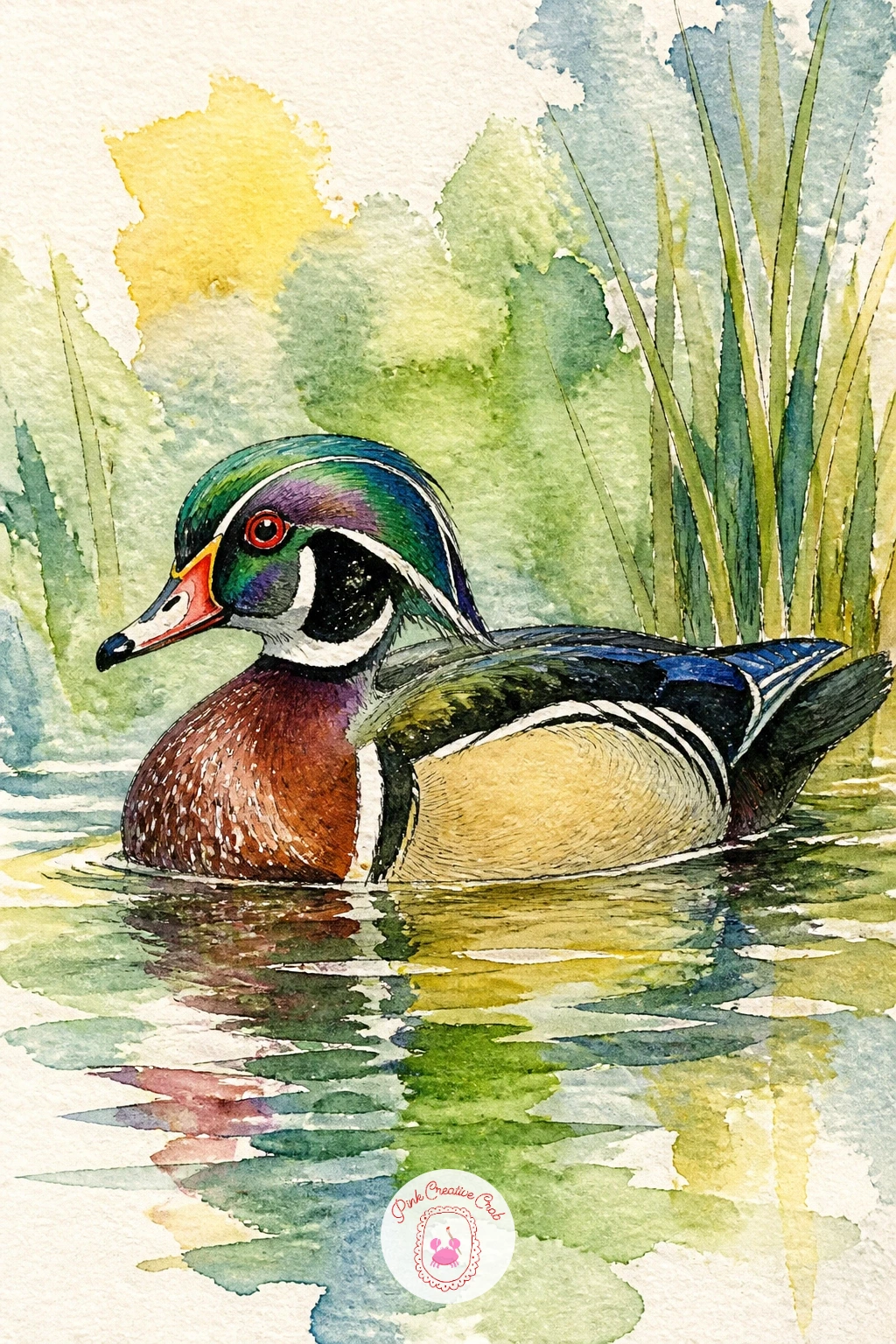 Wood Duck With a Patterned Head — Challenge yourself with a wood duck with its patterned head, one of the most striking birds you can put in a sketchbook