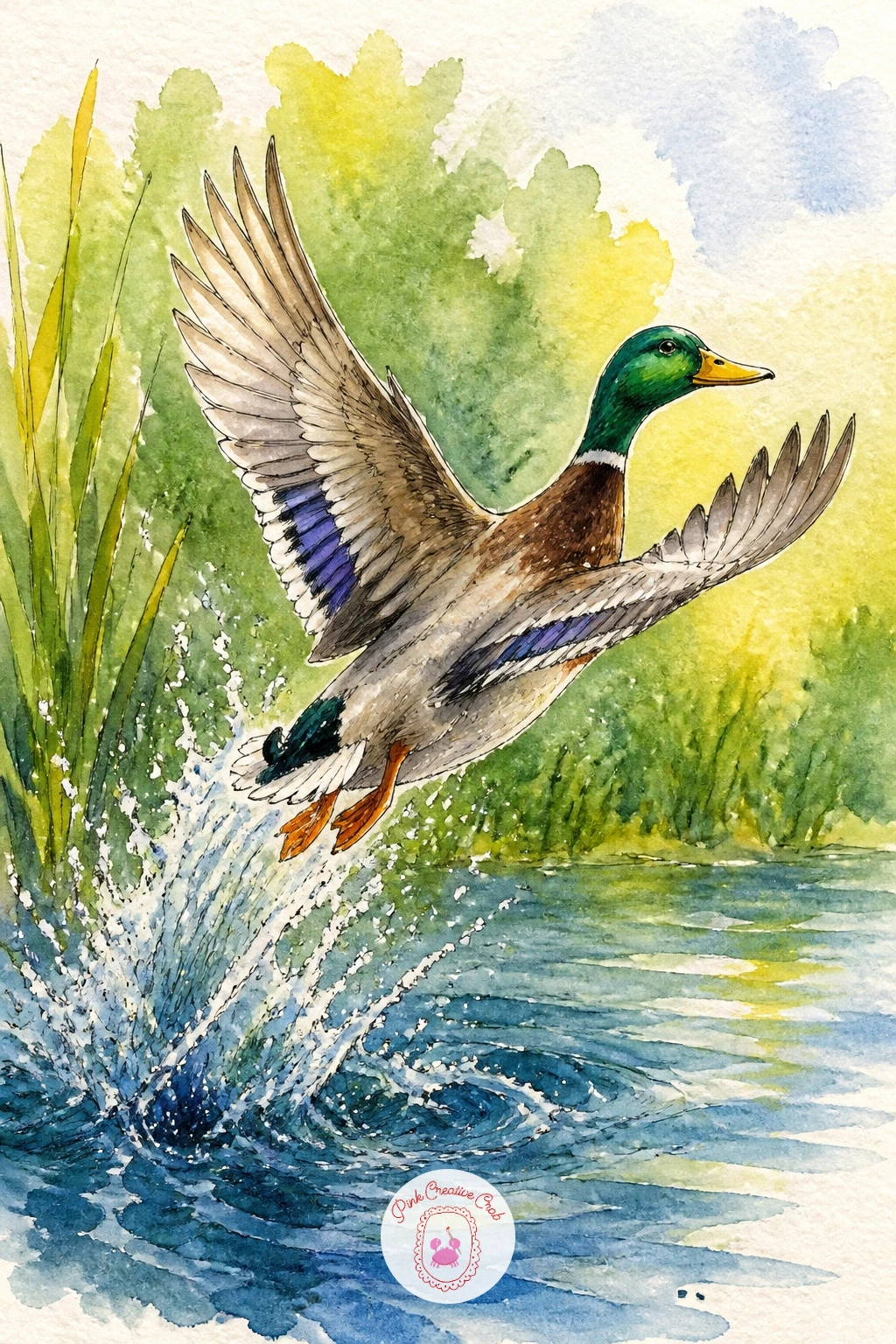 Duck Taking Off in a Spray — Build some drama with a duck taking off from the water in a spray, wings fully extended and water flying from its feet as it lifts