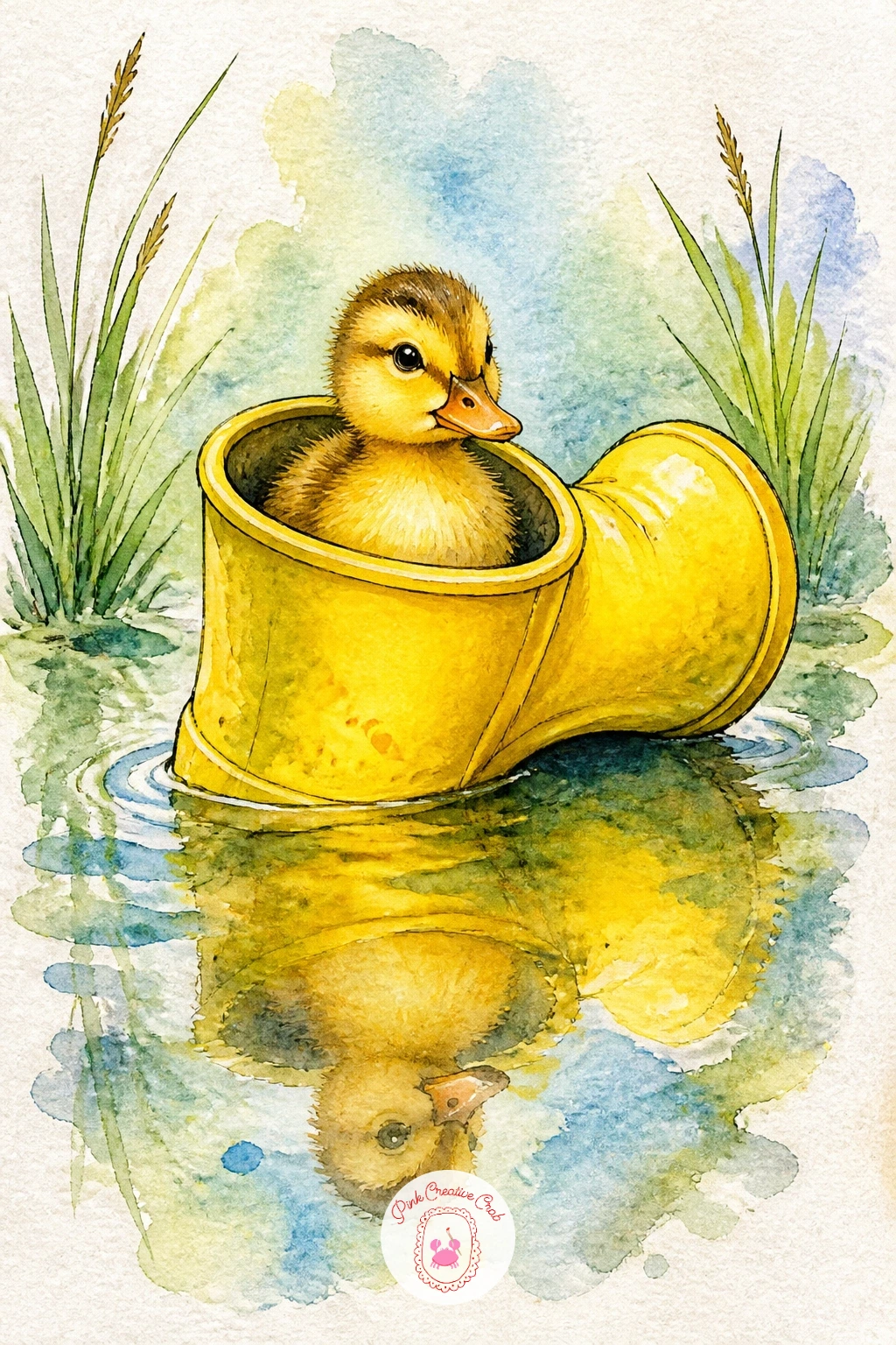 Duckling Peeking Out of a Rain Boot — Bring in another small, playful vignette with a duckling peeking out of a rain boot, a classic cute pairing that still
