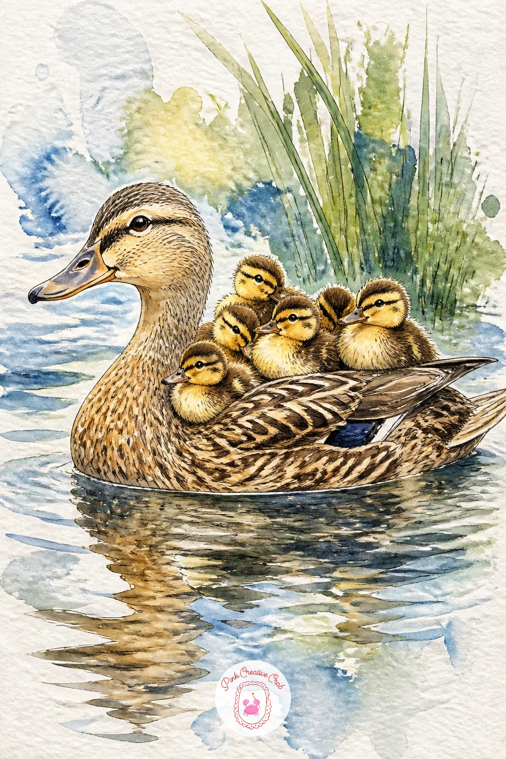 Ducklings Riding on Their Mother's Back — Soften back up with a mother duck with ducklings riding on her back, one of the most beloved duck images and a