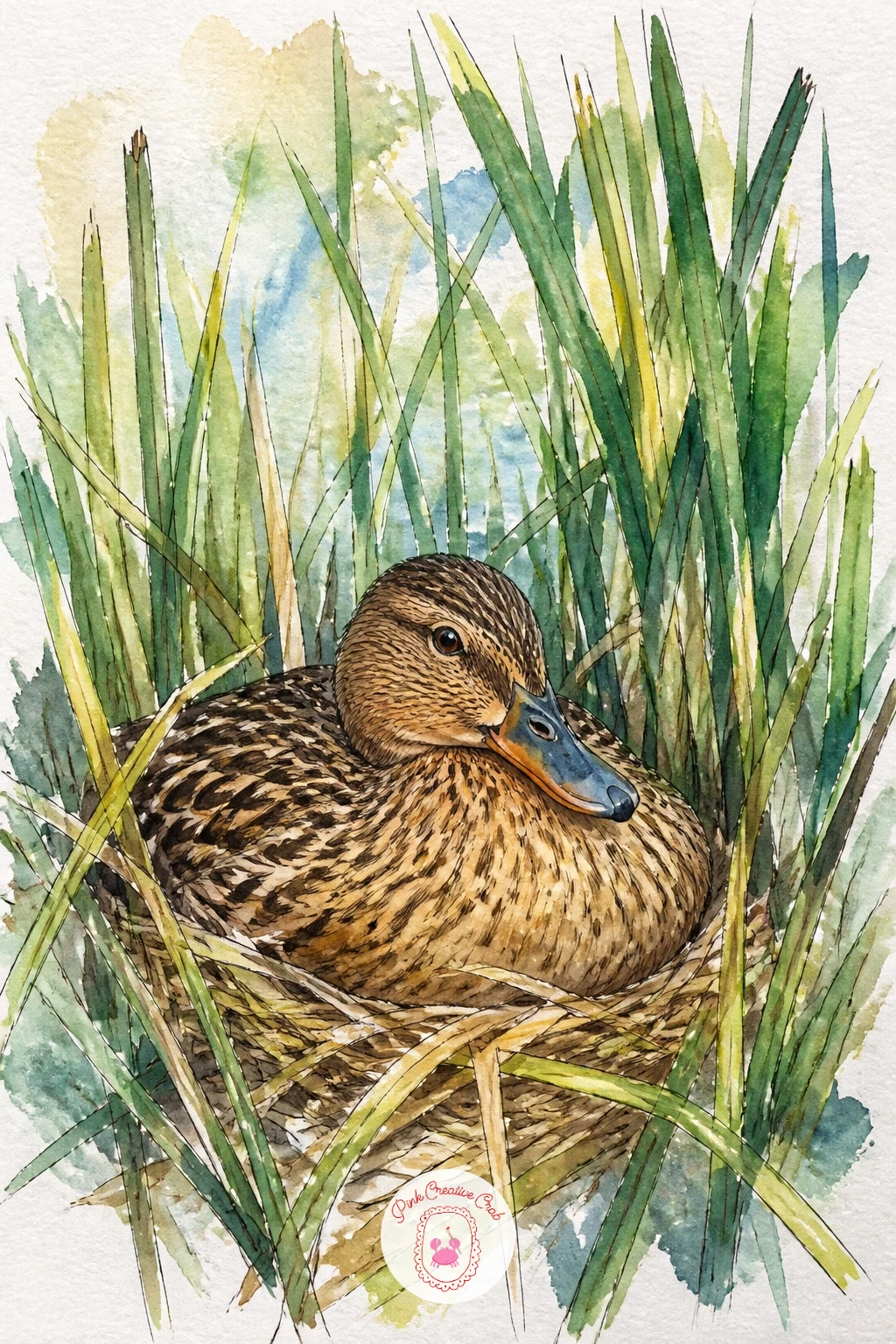 Duck Sitting on Her Nest in the Reeds — Settle into a quieter mood with a duck sitting on her nest in the reeds, a subject built around stillness rather than