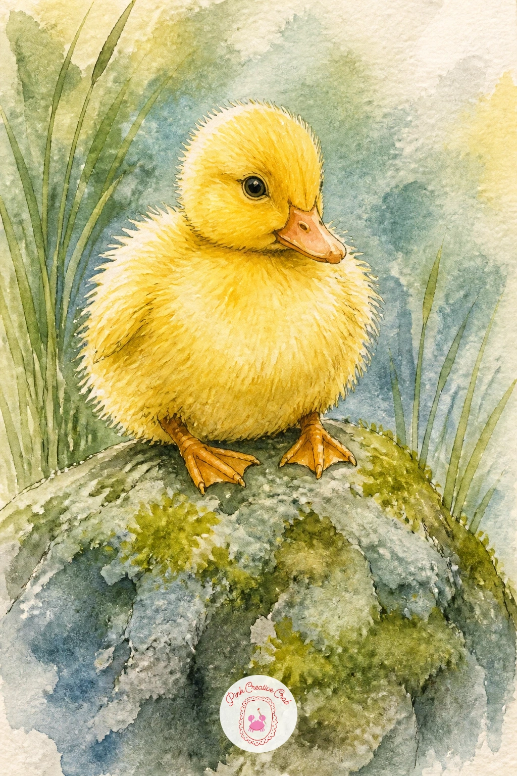 Fluffy Duckling on a Mossy Stone — Come back to something small and gentle with a fluffy duckling on a mossy stone, a simple vignette that pairs the bird's