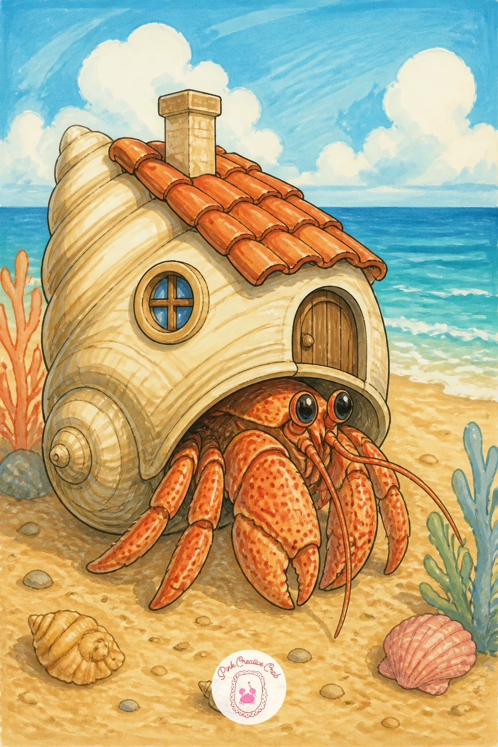 Hermit Crab With a Shell Shaped Like a Cottage — Turn the shell into a tiny cottage for this one, complete with a peaked roof shape worked into the natural