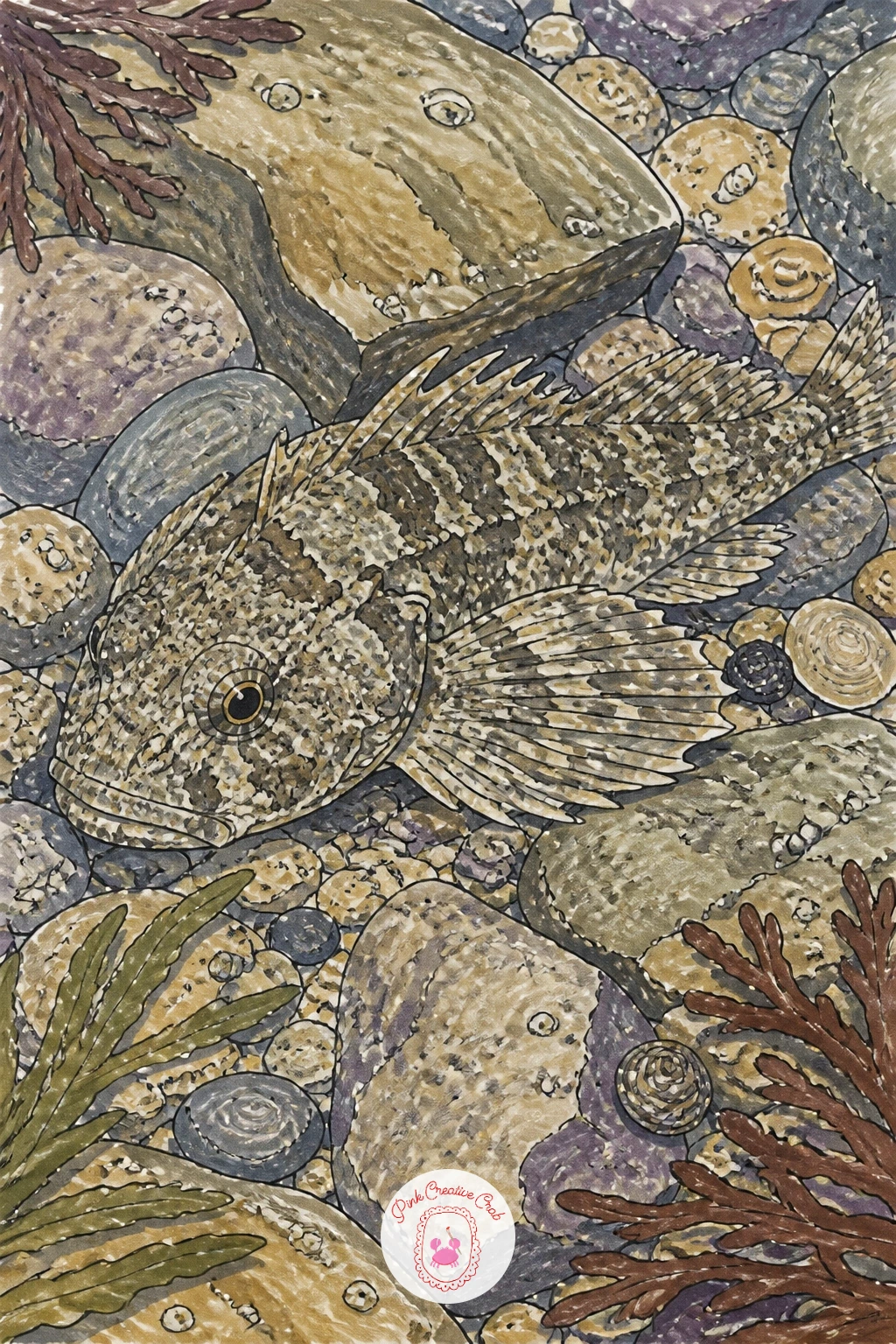 Sculpin Resting on the Bottom of a Pool — Give the pool floor its own quiet subject with a sculpin, a small flattened fish that sits almost invisible against