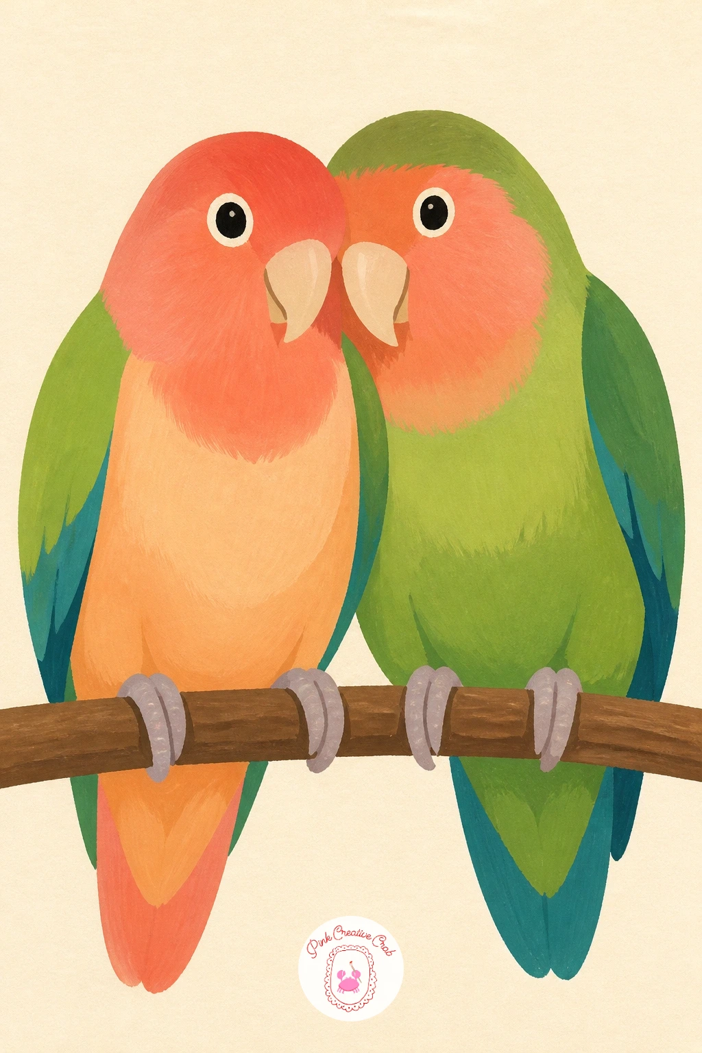Two Lovebirds Sharing One Perch — Lovebirds sitting close together is really an exercise in proportion: paint one bird first, then measure the second against