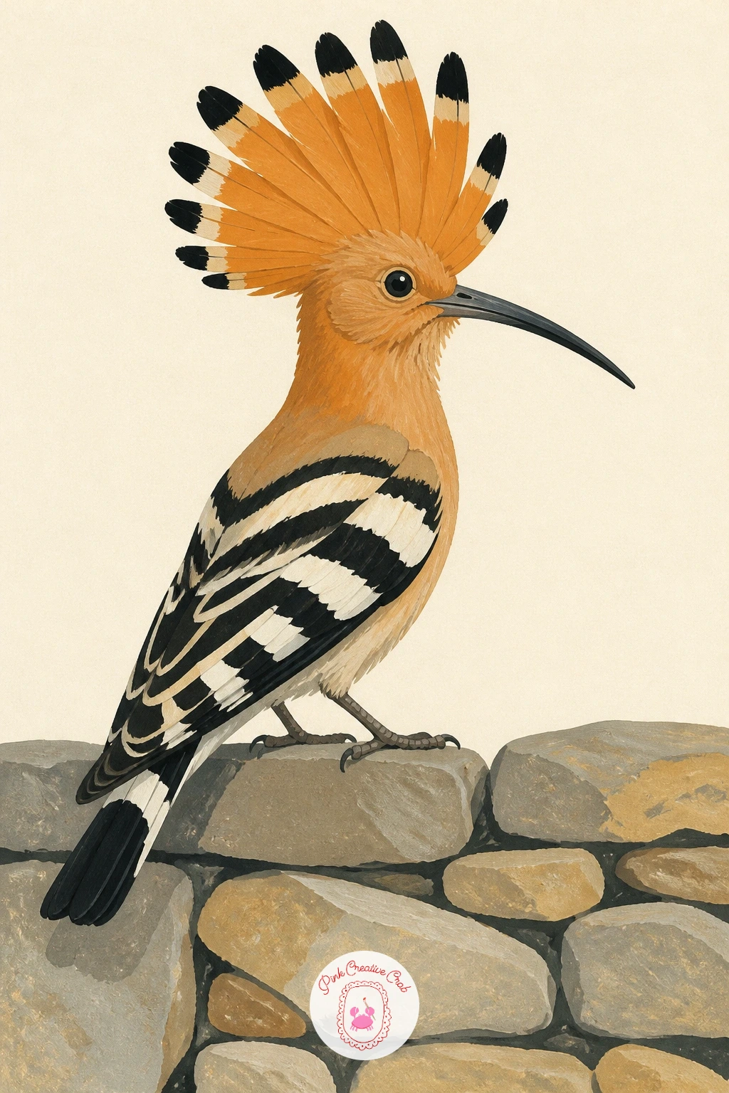 Hoopoe Raising Its Crest on a Stone Wall — A hoopoe's fan-shaped crest is its whole character, so build the pose around it the same way you handled the