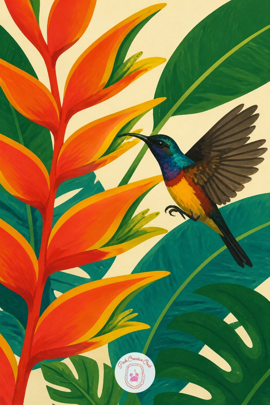 Sunbird Sipping From a Heliconia Flower — Sunbirds hover and dip much like hummingbirds, so this is the moment to focus on light rather than action: decide