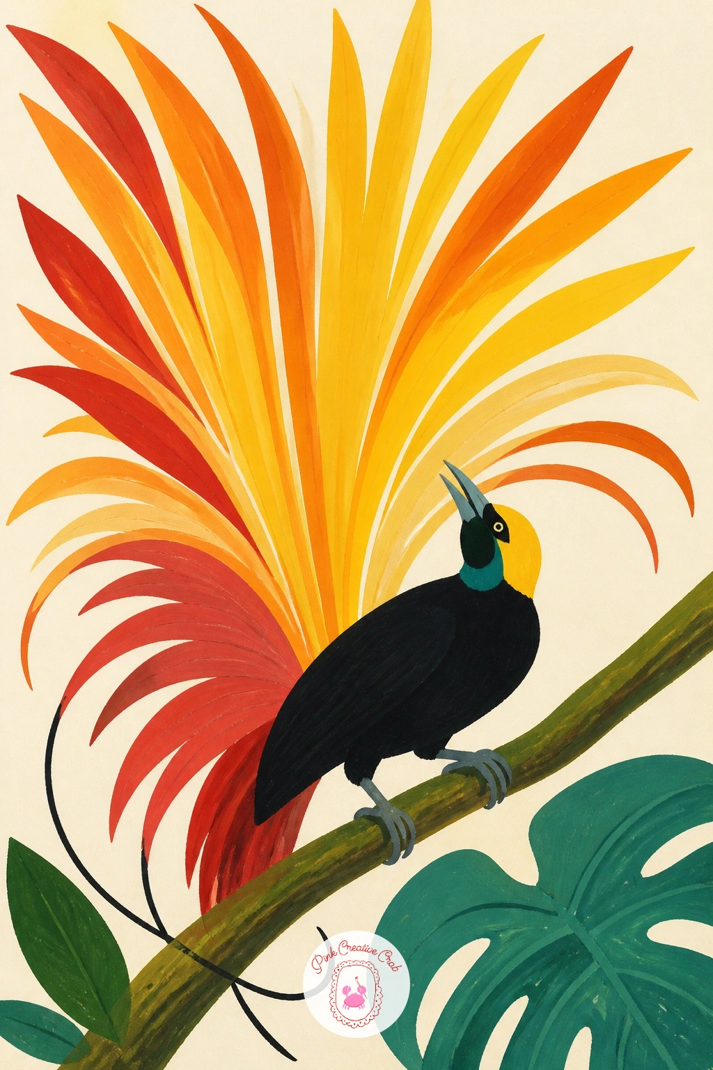 Bird of Paradise Showing Off Its Plumes — This bird exists to perform, so give the whole page over to its display rather than any setting at all. Parrot