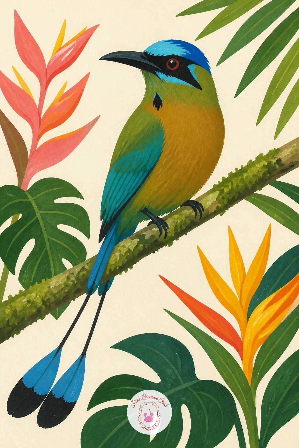 Blue-Crowned Motmot Swinging Its Pendulum Tail — The motmot's tail has two bare rackets at the end that swing like a pendulum, a genuinely odd and fun shape to