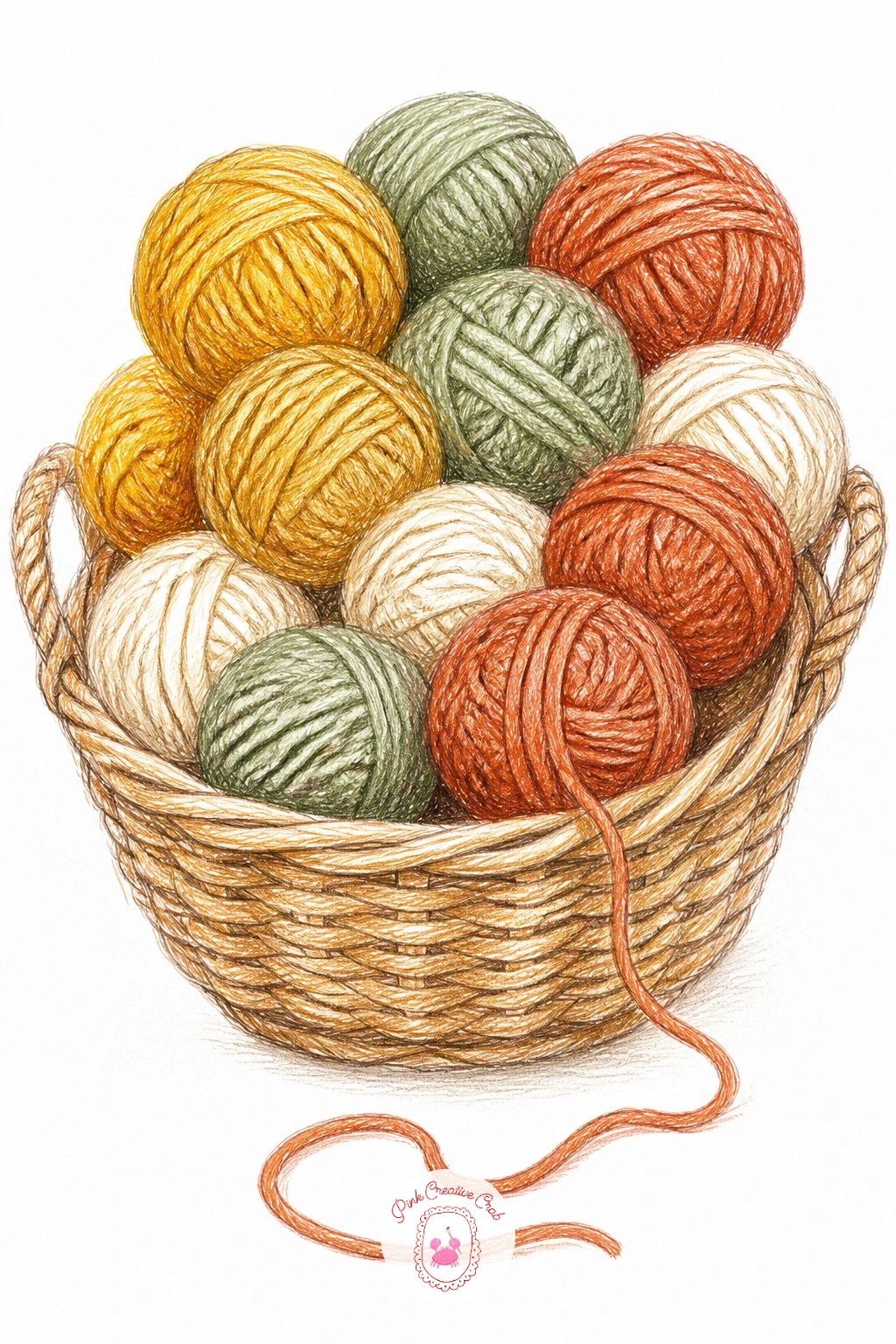 Basket Overflowing With Yarn Balls — Start with the basket itself, since everything else piles on top of it. Knitting drawing