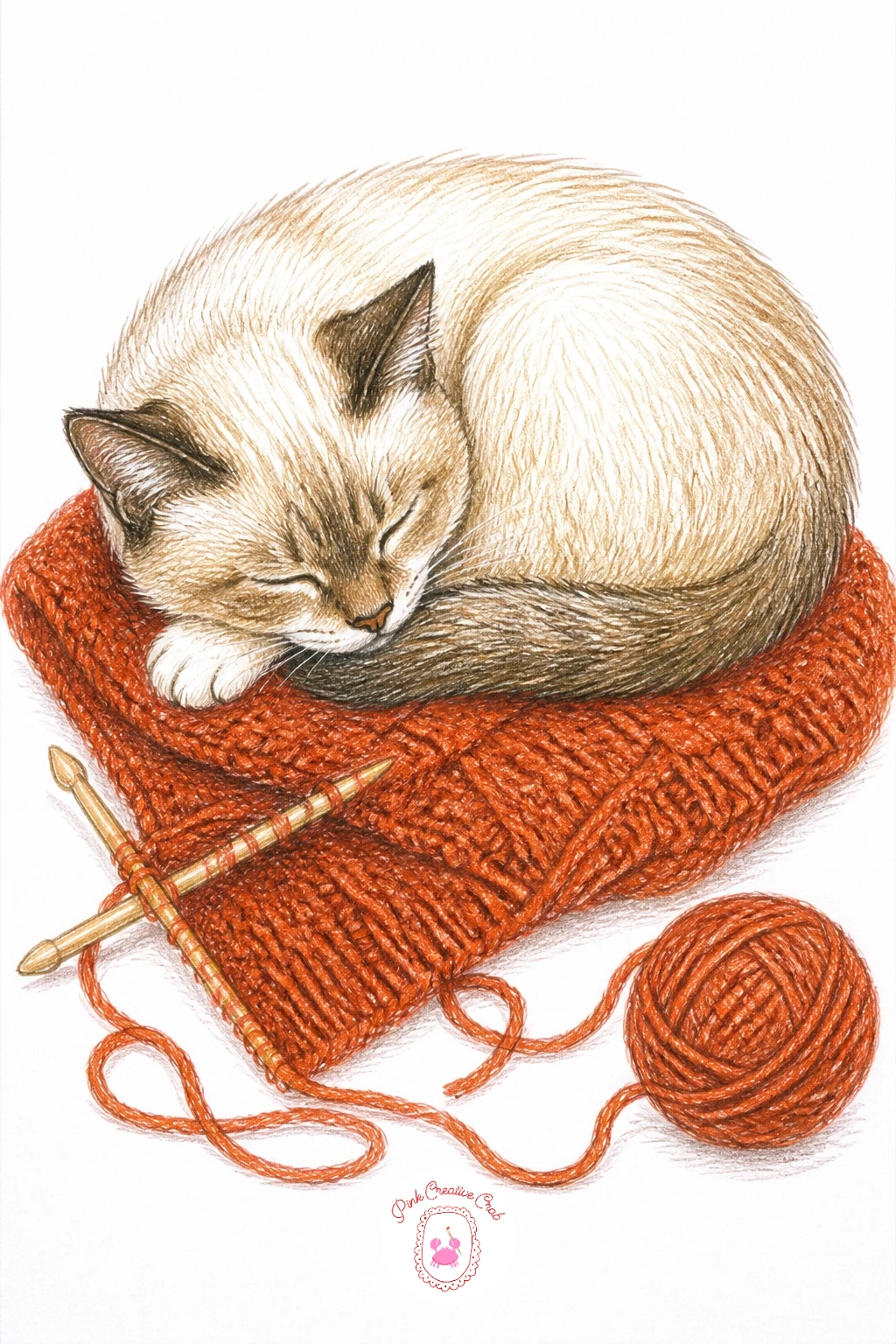 Cat Asleep on a Knitting Project — Return to the cat, this time at total rest. Knitting drawing