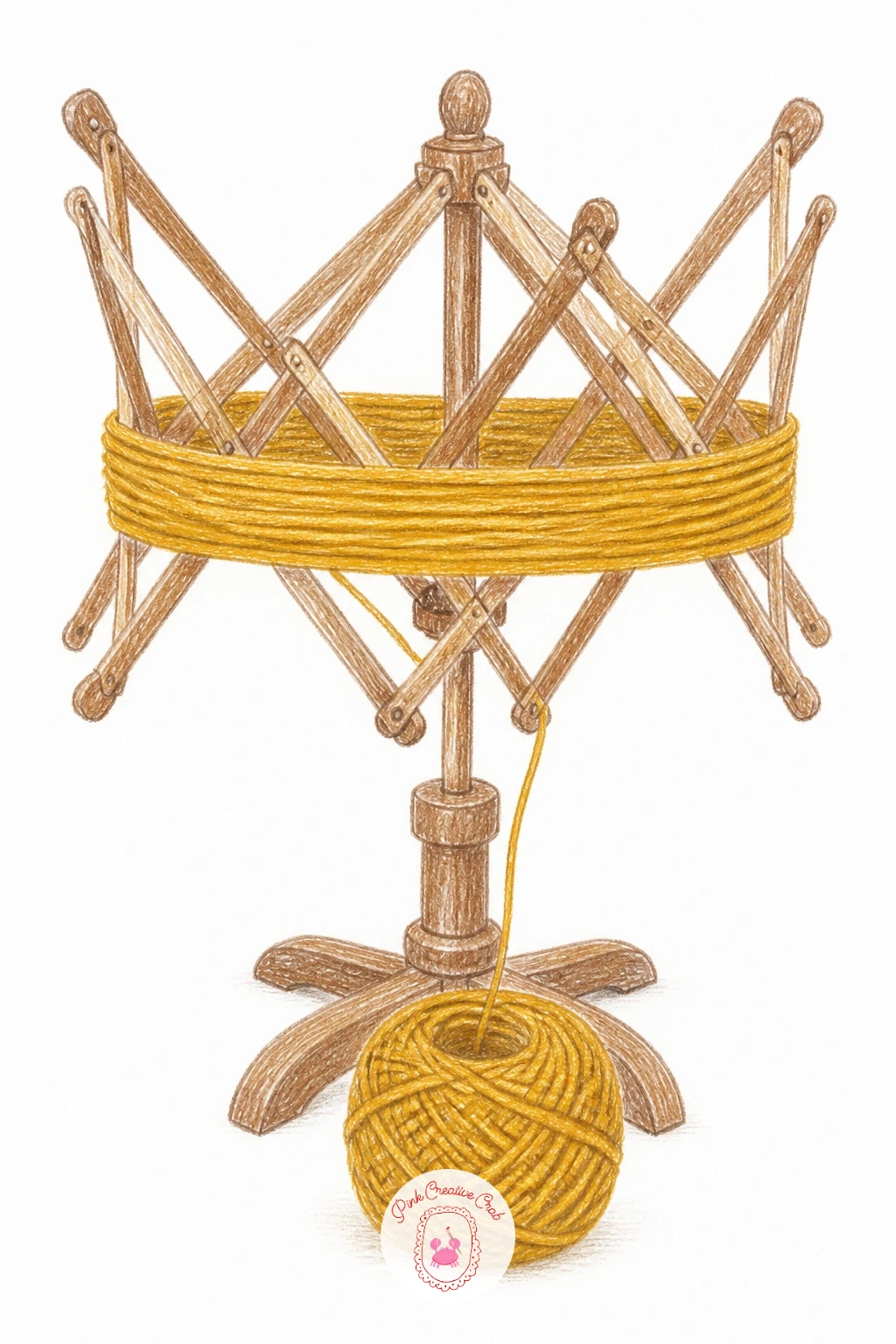 Skein Being Wound Into a Ball on a Wooden Swift — Move to the moment before the knitting even starts. Knitting drawing