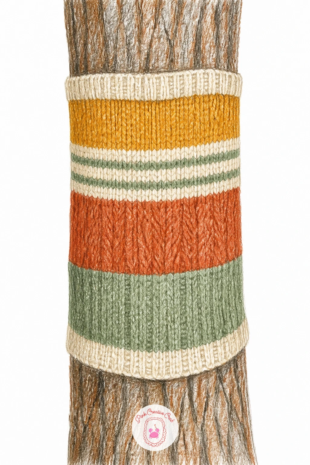 Park Tree Trunk Wrapped in Colorful Knitting — For something a little different, draw a yarn bombed tree trunk wrapped in strips of colorful knitting, the kind