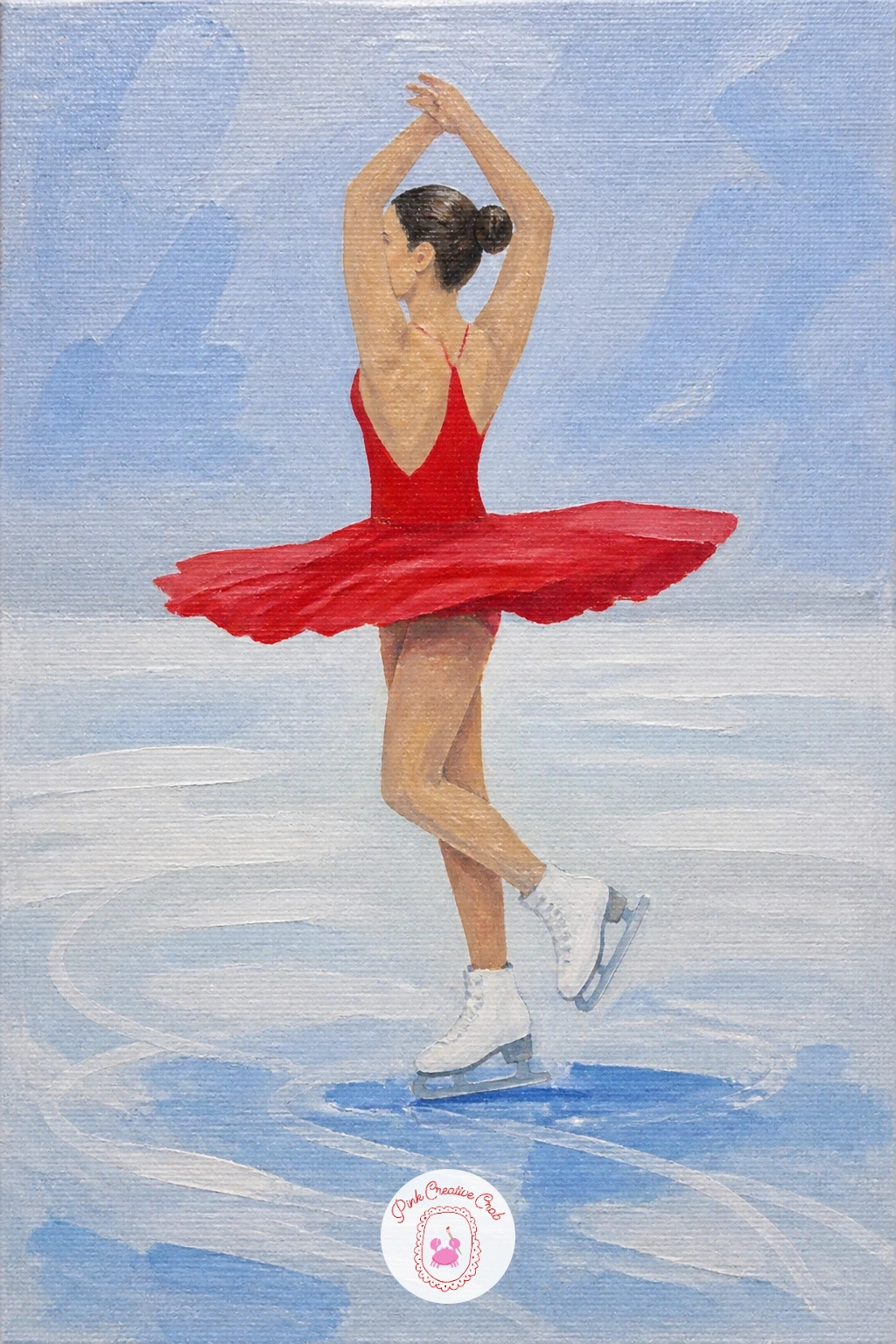 Figure Skater Mid-Spin With Flaring Skirt — Take on movement directly with a figure skater caught mid-spin, her skirt flaring out around her. Ice skating