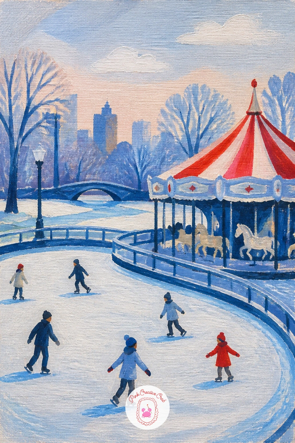 27 Ice Skating Painting Ideas of Frozen Ponds, City Rinks and Winter Couples