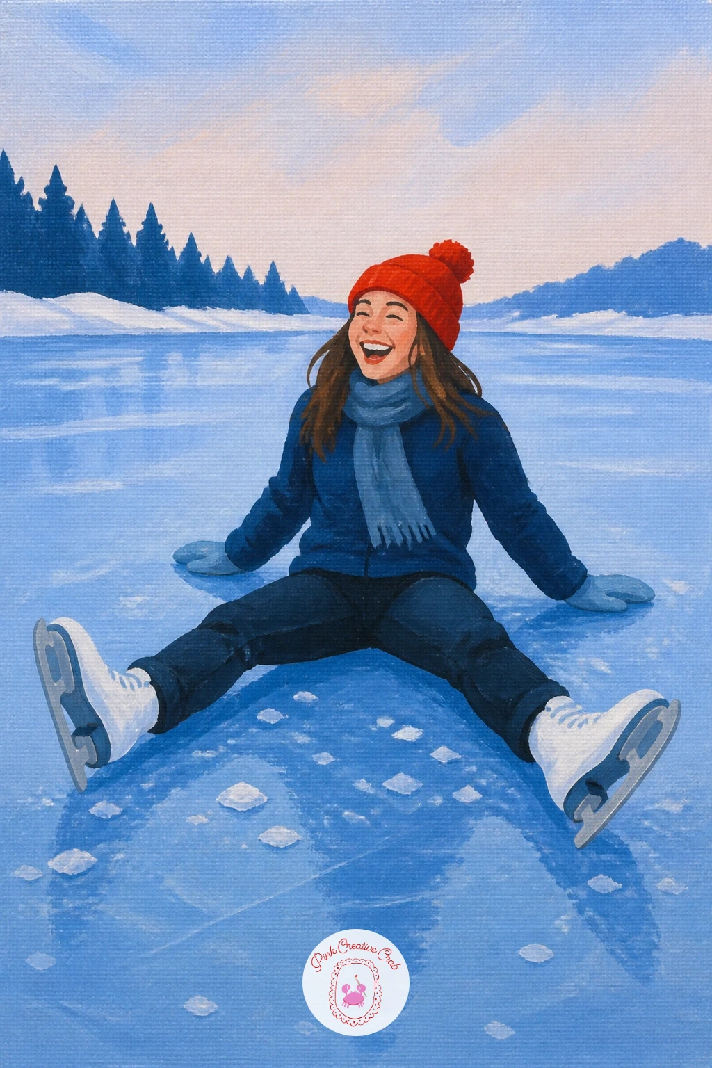 Skater Sitting on the Ice Laughing After a Fall — Capture a funnier, more human moment: a skater sitting on the ice, laughing after a tumble. Ice skating