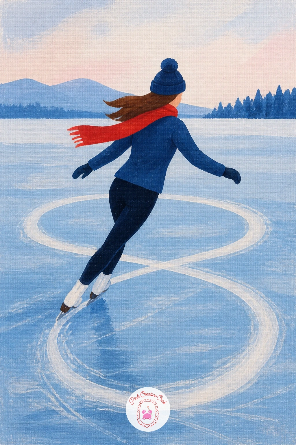 Skater Carving a Figure Eight — Put proportion front and center with a skater caught mid-curve, carving a figure eight into the ice. Ice skating painting
