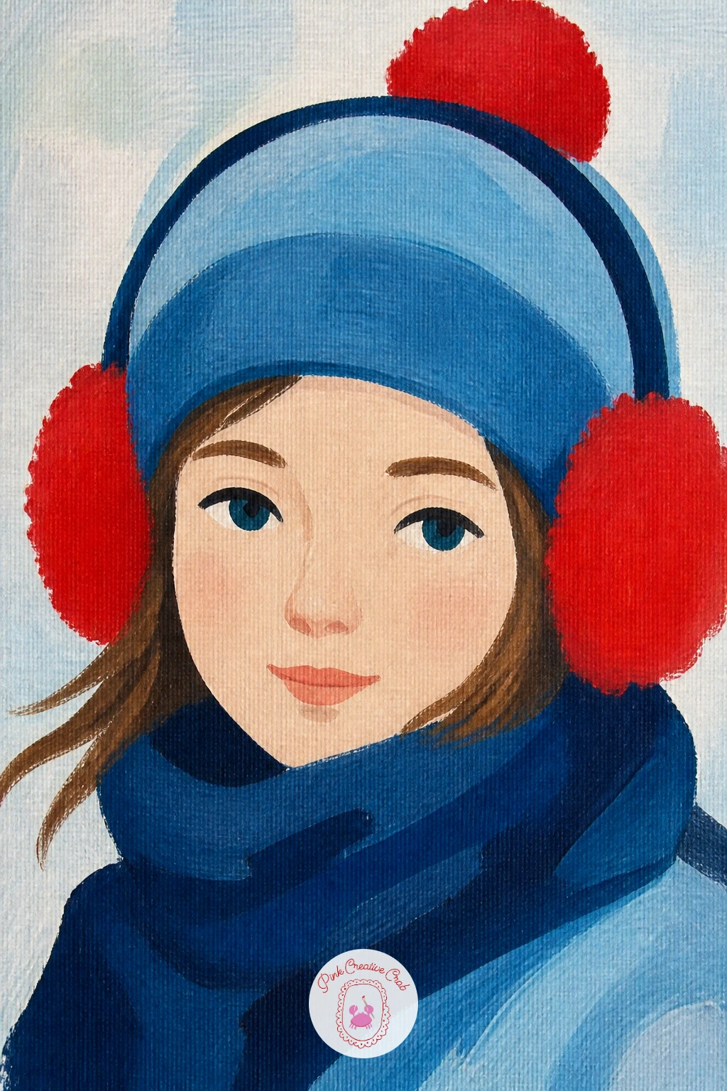 Close-Up of a Skater in Earmuffs and Pom Pom Hat — Bring the view in close for a portrait-style piece: a skater's face framed by fuzzy earmuffs and a pom pom