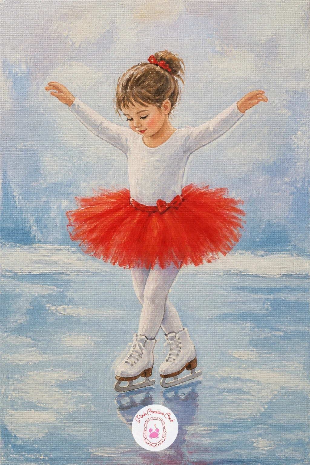 Little Girl in a Tutu on Skates — Mix ballet charm with ice sports for a little girl in a tutu balanced on skates. Ice skating painting