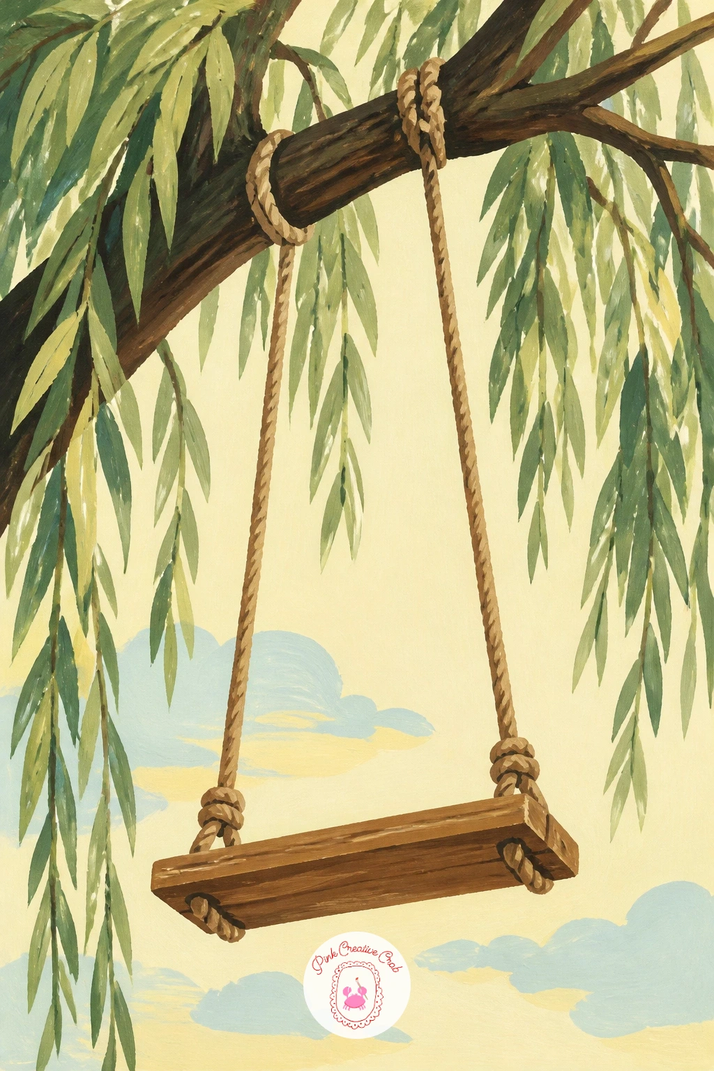 Rope Swing on a Willow Branch — Give the willow a job to do by hanging a simple rope swing from one of its lower branches. Willow tree painting