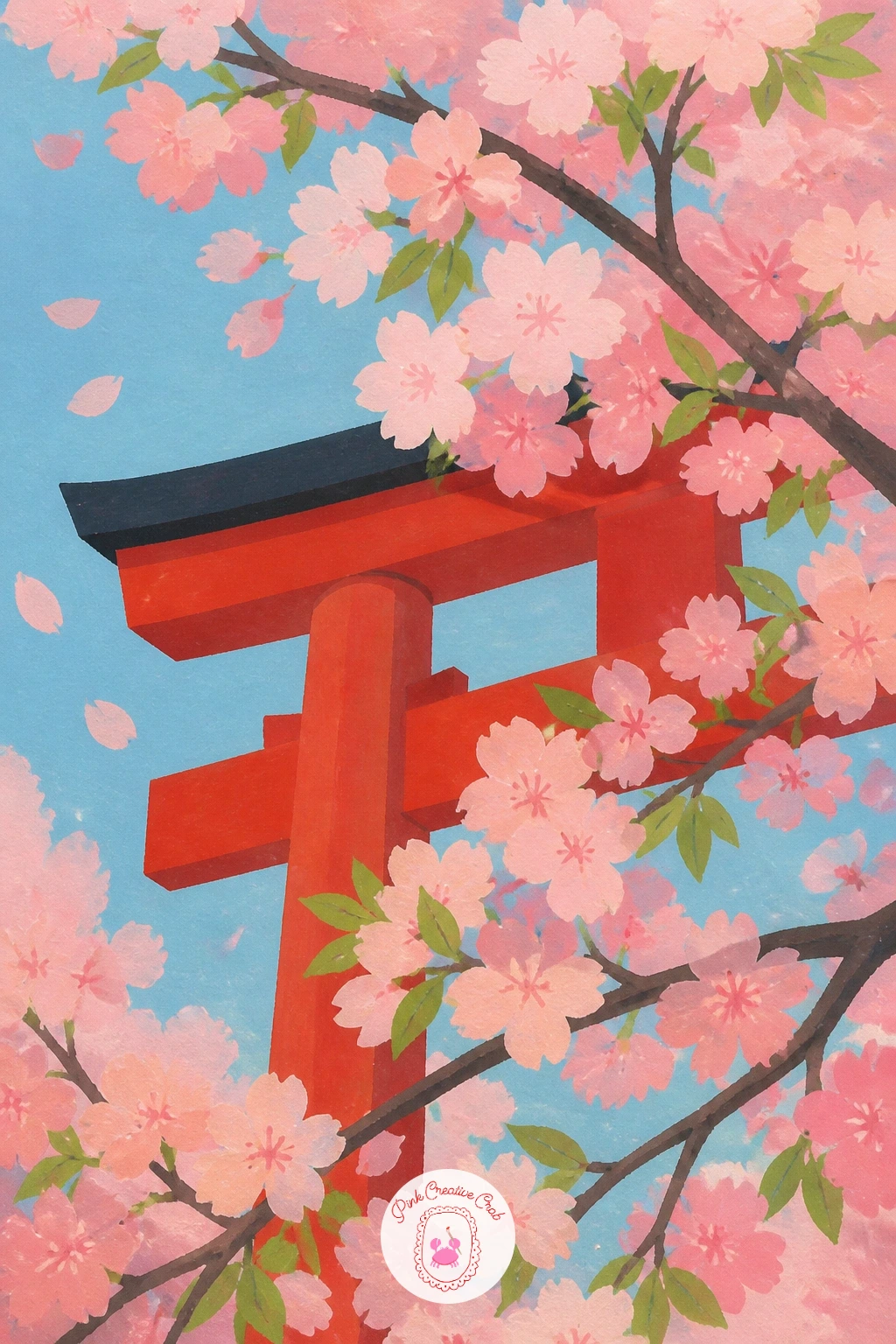 Torii Gate in the Branches — Measuring makes or breaks this one, so before mixing any paint, mark the gate's height against the width of the page: a torii gate