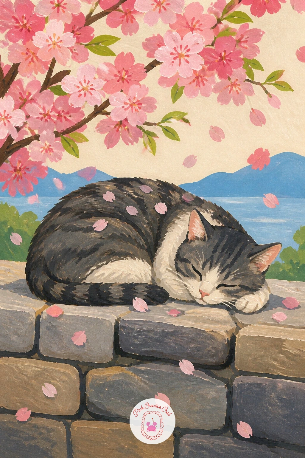 Sleeping Cat on a Stone Wall — Painting a cat asleep asks for soft, rounded shapes rather than sharp edges, so block in the body as one simple loaf shape