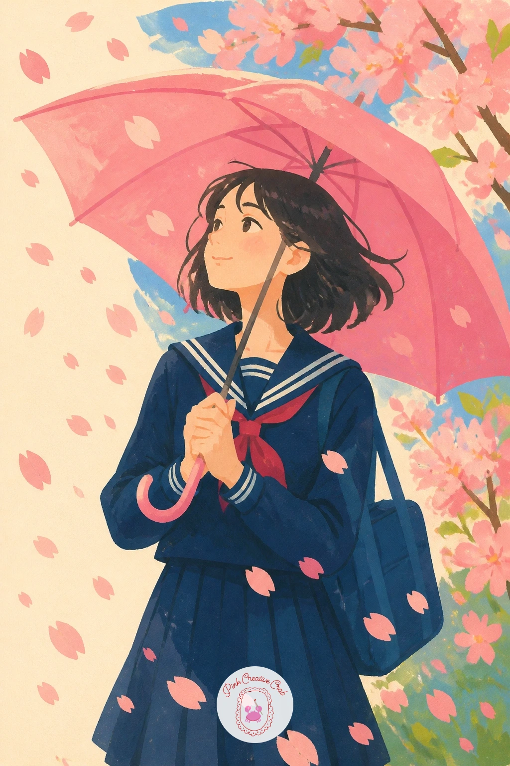 Schoolgirl With an Umbrella — Give yourself ten minutes for a quick version of this scene: a simple standing figure holding an open umbrella, a handful of