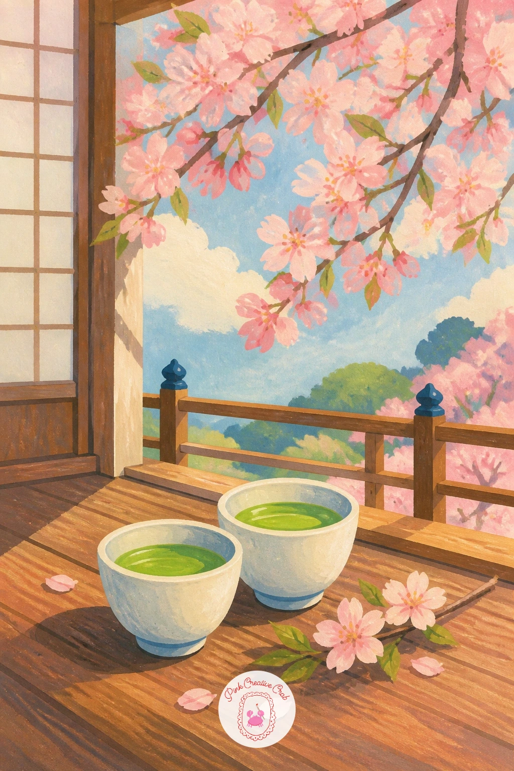 Teahouse Veranda With Two Cups — Still life setups like this one reward a clear sense of perspective, so decide where the eye level sits before anything else