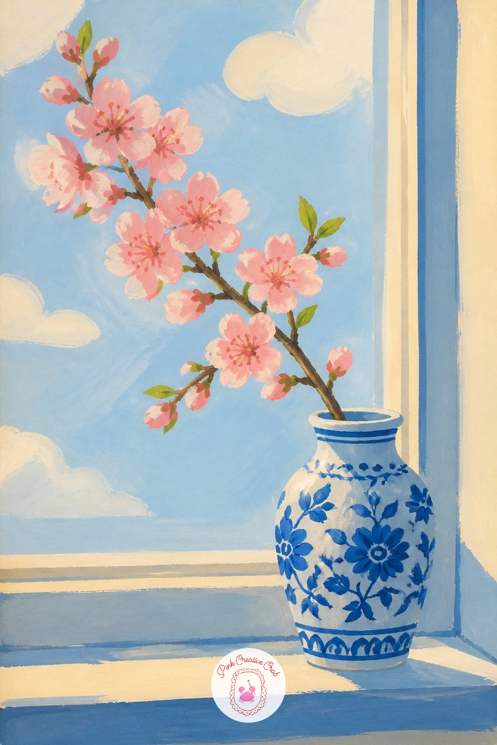 Blossom Branch in a Blue and White Vase — Measuring the branch against the vase keeps this whole composition steady, so hold your brush up to compare: the
