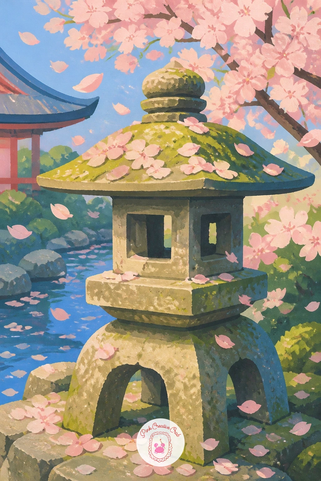Stone Lantern With Drifting Petals — Light and placement matter most for a stone lantern, so decide early where the light source sits, usually soft and