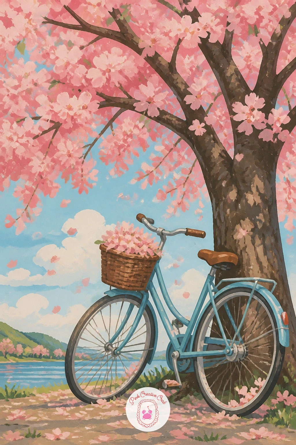 Vintage Bicycle Against a Blossoming Trunk — Comparing shapes keeps the bicycle in proportion here, so measure the wheel diameter against the trunk's width